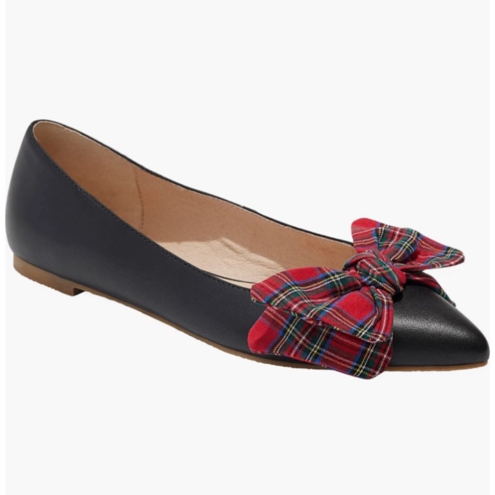 NWOB Jack Rogers Debra Pointed Toe Flat with Plaid Tartan Bow 6.5